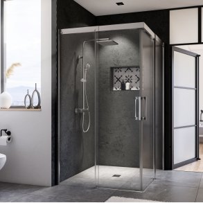 BREUER - PANORAMA Firkantet brusehjrne m. skydedre - Soft Close - Mange varianter