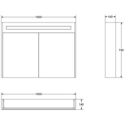 Proline 100 cm spejlskab - 2 lger - LED Lys - Mat Sort