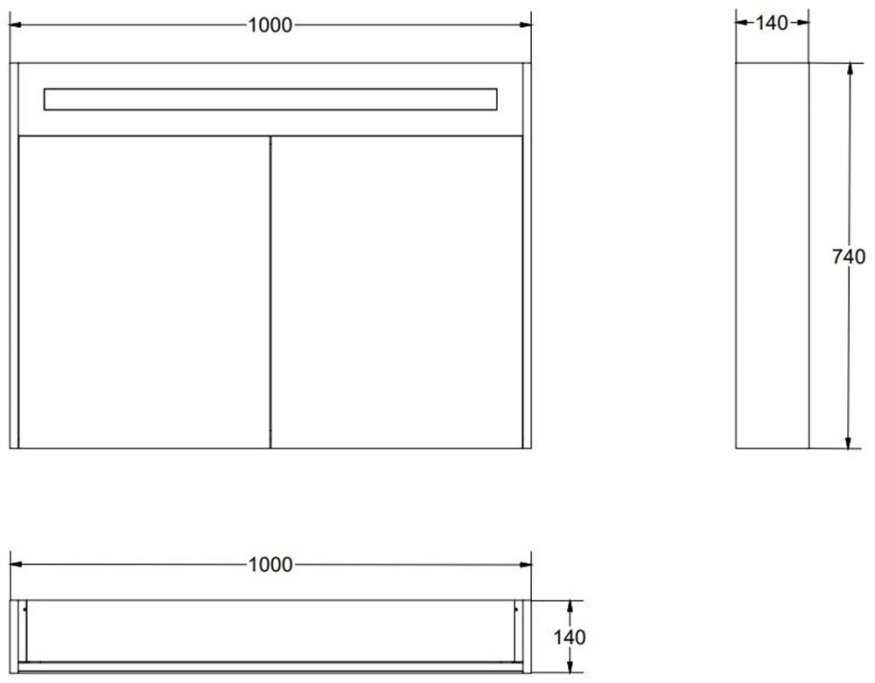 Proline 100 cm spejlskab - 2 lger - LED Lys - Mat Sort