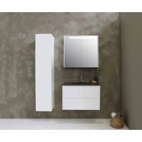 Proline 80 cm spejlskab - 2 lger - LED Lys - Mat Hvid