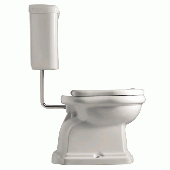Retro LOW gulvtoilet m. cisterne - Hvid m. krom rr - S-ls eller P-ls