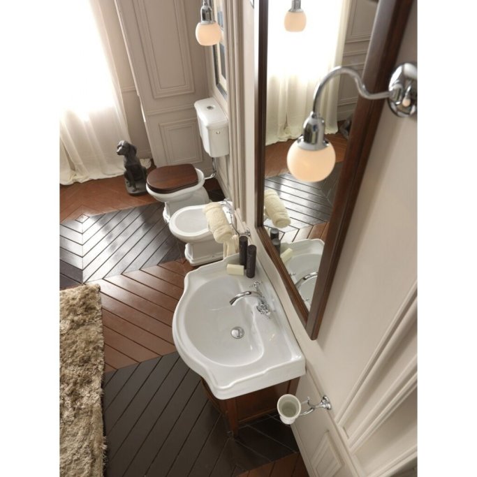 Retro LOW gulvtoilet m. cisterne - Hvid m. messing rr - S-ls eller P-ls