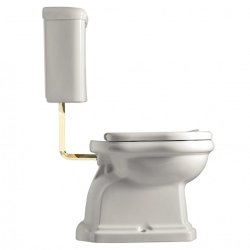 Retro LOW gulvtoilet m. cisterne - Hvid m. messing rr - S-ls eller P-ls