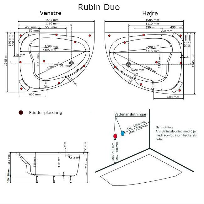 Rubin Duo 158,5 x124,5 cm 2 personers spabad