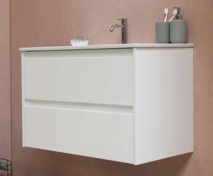 Proline 120 cm - Badmbel m. skuffer - Inkl. porceln vask - Mat Hvid