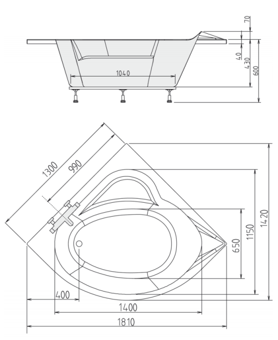 Sigrid 130x130cm hjrnebadekar
