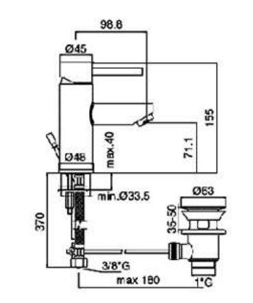 Paffoni New Stick, Hndvaskarmatur m. lft op - Stl look