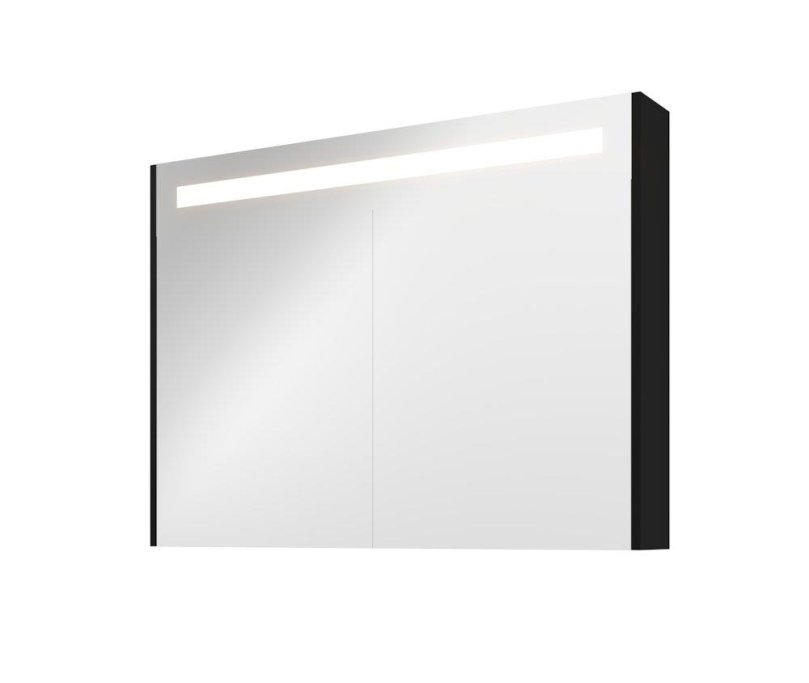 Proline 100 cm spejlskab - 2 lger - LED Lys - Mat Sort
