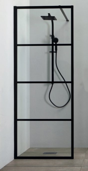 Walk In brusevg - Sorte sprosser - klart glas - 3 strrelser - 70-90 cm