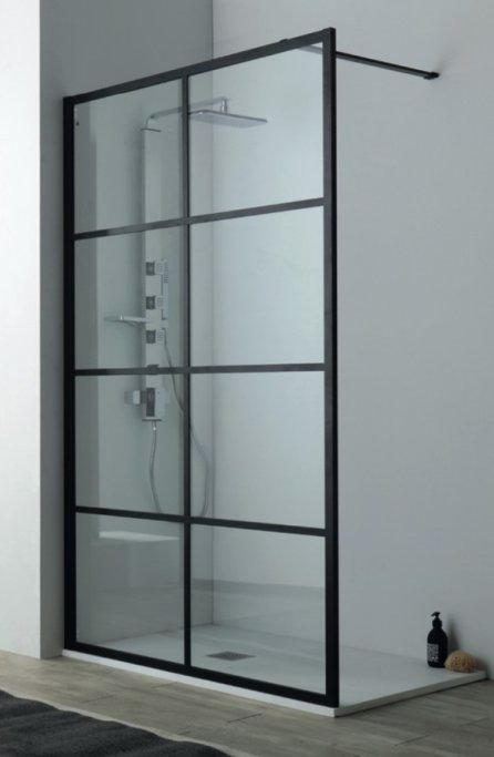 Walk In brusevg - Sorte sprosser - klart glas - 5 strrelser - 100-140 cm