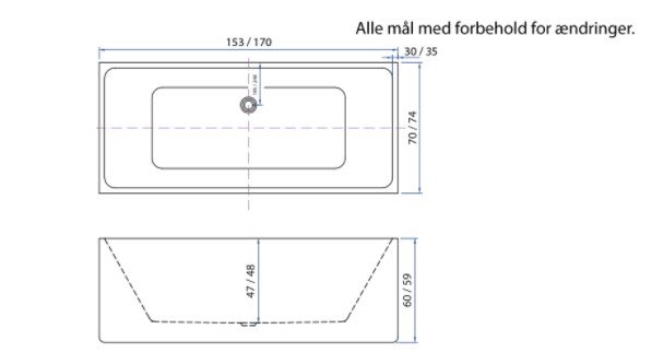 Yding fritstende badekar - 153 eller 170 cm