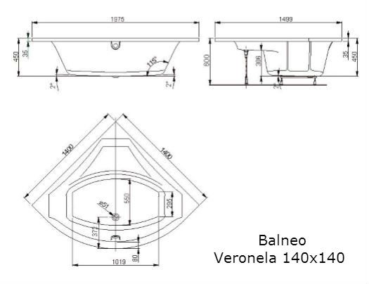 Balneo Verona 140x140 cm system PN2 - Indespa