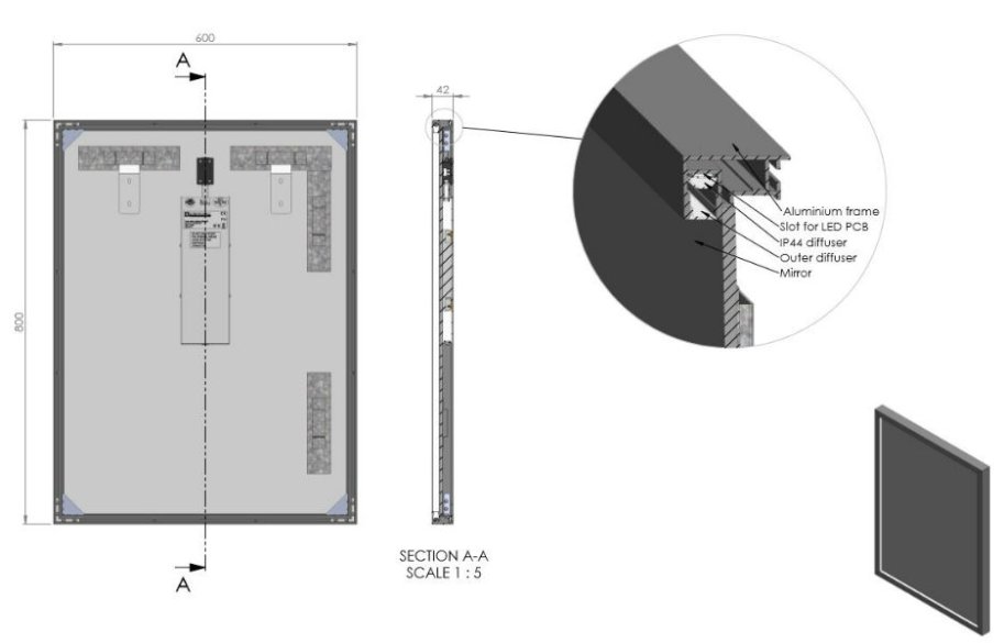 Milano Spejl med sort ramme - Indirekte LED lys - 2 strrelser