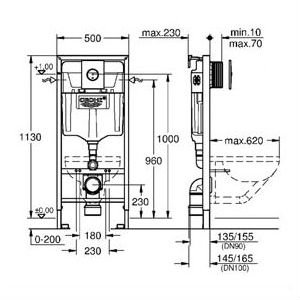 Grohe Rapid SL indbygningscisterne, INKL: TRYKKNAP