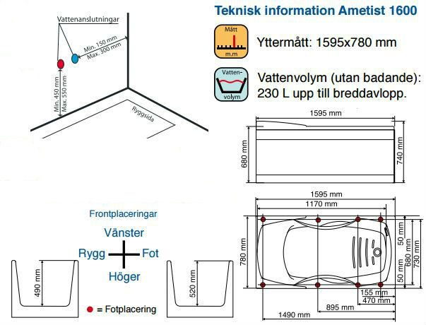 Badekar Neptun Ametist - 4 st�rrelser