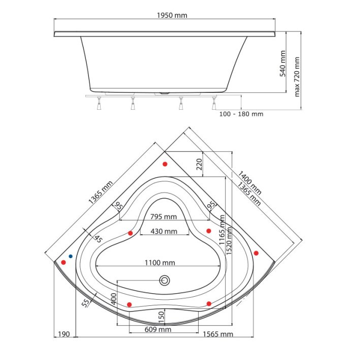 Diamant Single 140x140 cm badekar - Neptun