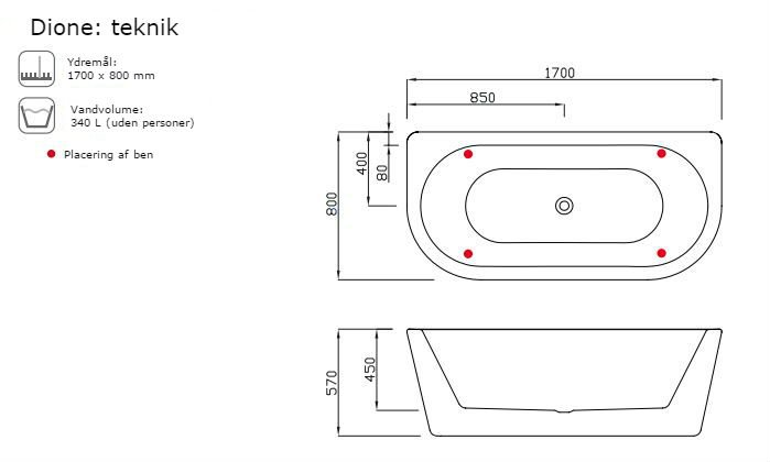 Dione badekar - 170x80 - Neptun