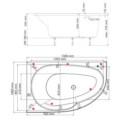 Rubin Single 158x100 cm badekar - 54 cm Dyb