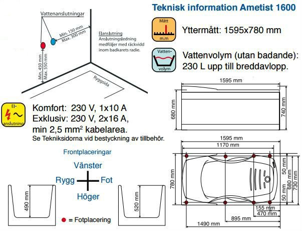 Spabad Ametist - 4 strrelser - Dyb model