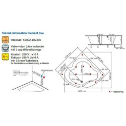 Diamant Duo 148,5 x 148,5 cm spabad - Neptun