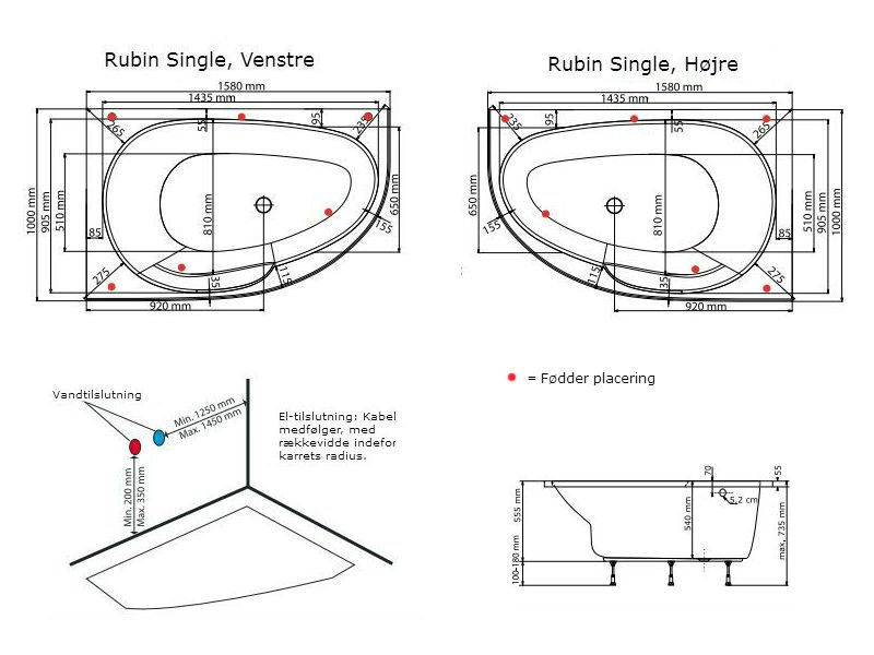 Rubin Single 158x100 cm spabad - Dyb model