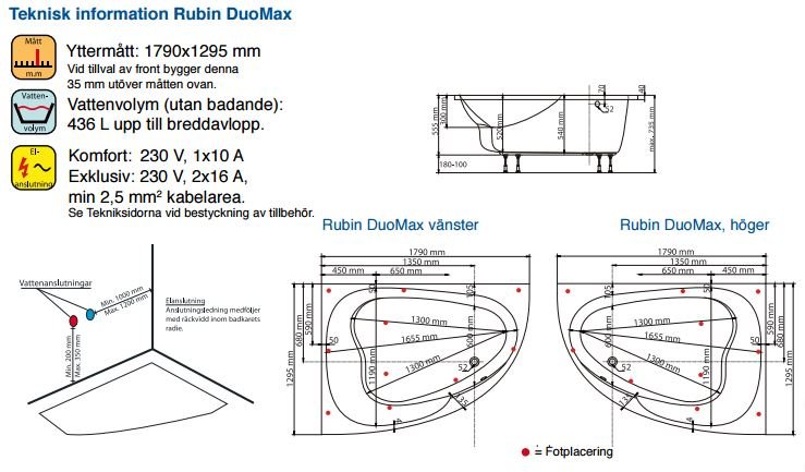 Rubin DuoMax 179,0 x129,5 cm 2 personers spabad