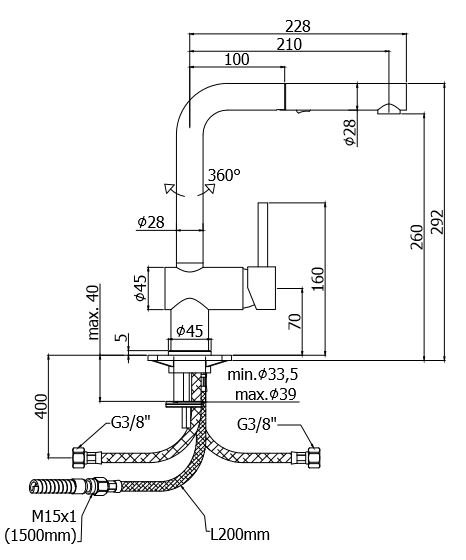 Paffoni Light Exclusive - Kkkenarmatur - Med udtrk - Sort Krom - OUTLET