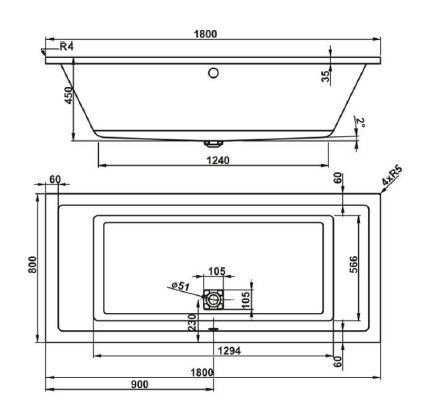 Camilla rektangulrt badekar