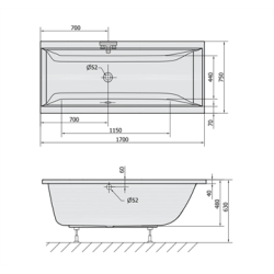 Cleo rektangulrt badekar i flere strrelser