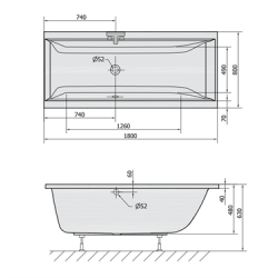 Cleo rektangulrt badekar i flere strrelser