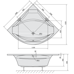 Rosana hjrnebadekar, 140x140 cm