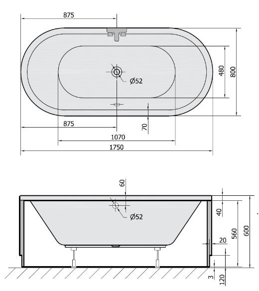 Badekar Viva Oval 175x80