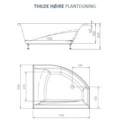 Thilde H�jre 170x130 cm asymmetrisk spabad