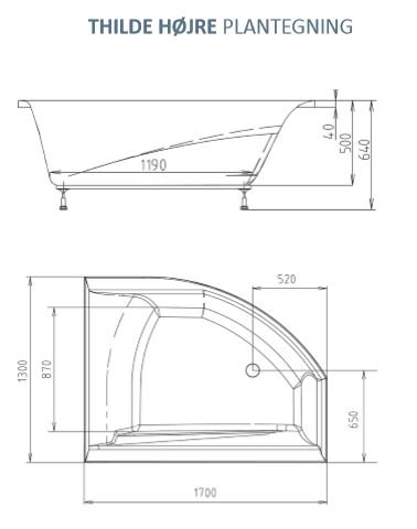 Thilde H�jre 170x130 cm asymmetrisk spabad