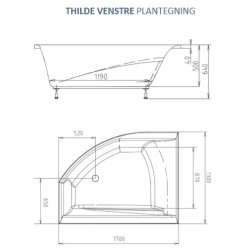 Thilde Venstre 170x130 cm asymmetrisk spabad
