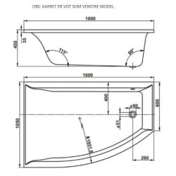 Vigga H�jre 160x105 cm asymmetrisk spabad