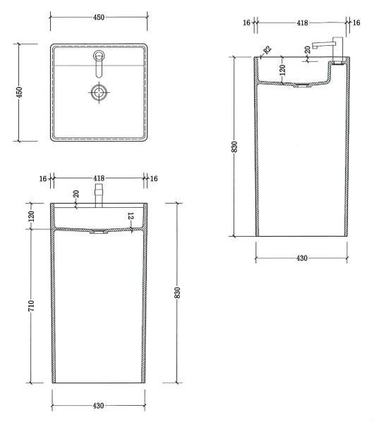 Balneo Tower Fritst�ende h�ndvask - Solid Surface
